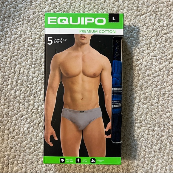 NWT Equipo 5 pack Men's Low Rise Briefs - Black, Gray, Patterned, and Blue - Picture 1 of 4